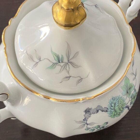 Mitterteich Bavaria Green Ming Gold Trim Sugar Bowl With Lid - Picture 3 of 8